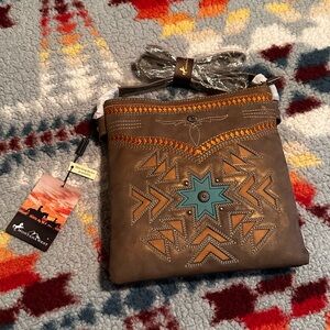 American West Brown and Turquoise Geometric Crossbody